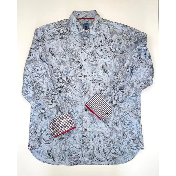 Luchiano Visconti Blue Gray & Red Paisley Design Long Sleeve Shirt Size Medium - Picture 14 of 16